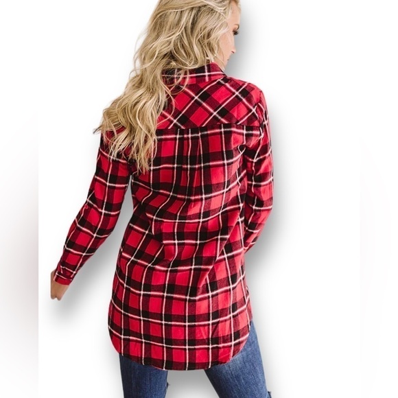 VINE & LOVE Cold Weather Shirt Size  Large Tartan Plaid Rounded Hem NWT - Picture 5 of 10